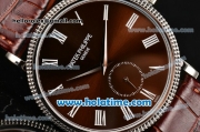 Patek Philippe Calatrava Miyota Quartz Steel Case with Roman Numeral Markers and Brown Dial