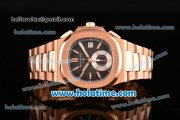 Patek Philippe Nautilus Chrono Swiss Valjoux 7750 Automatic Full Rose Gold with Black Dial an Whtie Stick Markers 1:1 Original (BP)