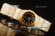 Omega Constellation Swiss Quartz Steel Case with Gold Bezel and Black Dial-Diamond Markers