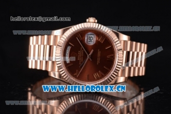 Rolex Day Date II Swiss ETA 2836 Automatic Rose Gold Case/Bracelet with Brown Dial and Roman Numeral Markers (BP)