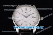 IWC Ingenieur Clone IWC 52010 Automatic Steel Case with White Dial Stick Markers and Black Leather Strap