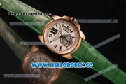 Cartier Calibre De Cartier Miyota 9015 Automatic Rose Gold Case with White Dial and Green Leather Strap