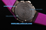 Hublot Big Bang Chronograph Swiss Quartz Movement PVD Case with Diamond Bezel and Purple Rubber Strap-Lady Model