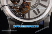 Antoine Preziuso Tourbillons Mega Tourbillon Swiss Manual Winding Steel Case with Silver/Skeleton Dial and Black Leather Strap