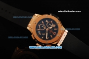 Hublot Big Bang Chronograph Miyota Quartz Movement Gold Case with Blue Dial and Black Rubber Strap - Lady Size