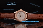 Patek Philippe Calatrava Swiss ETA 2824 Automatic Steel Case Rose Gold/Diamond Bezel with Brown Leather Strap White Dial Diamond Markers