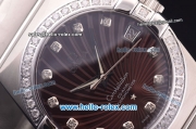 Omega Constellation Co-Axial Swiss ETA 2824 Automatic Full Steel with Diamond Bezel and Brown Stripy Dial-Diamond Markers