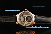 Cartier Ballon Bleu de Cartier Swiss Tourbillon Manual Winding Movement Gold Case with Roman Numerals-Black Leather Strap