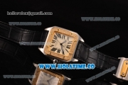 Cartier Santos 100 Medium Swiss ETA 2824 Automatic Steel Case with Diamonds Bezel and Beige Dial