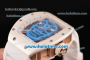 Richard Mille RM 52-01 Miyota 6T51 Automatic Rose Gold Case with Blue Skull Dial and White Rubber Bracelet