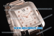 Cartier Tank Anglaise Miyota 9015 Automatic Two Tone Case/Bracelet with Silver Dial and Diamonds Markers