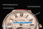 Cartier Ballon Bleu De Small Swiss Quartz Steel Case with White Dial Black Roman Numeral Markers and Red Leather Strap