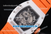 Richard Mille RM 055 Miyota 9015 Automatic Steel Case with Skeleton Dial Dot Markers White Ceramic Bezel and Orange Rubber Strap