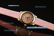 Rolex Cellini Swiss Quartz Steel Case with Pink MOP Dial and Diamond Markers-Pink Leather Strap