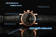 Patek Philippe Copy Venus 75 Manual Winding Working Chronograph Movement Rose Gold Case with Black Dial and Black Leather Strap