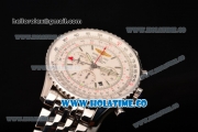 Breitling Navitimer GMT Chrono Swiss Valjoux 7750 Automatic Full Steel with White Dial and Stick Markers