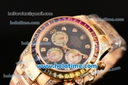 Rolex Daytona Rainbow Asia 3836 Automatic Yellow Gold Case/Strap with Colorful Diamond Bezel and Black Dial (BP)