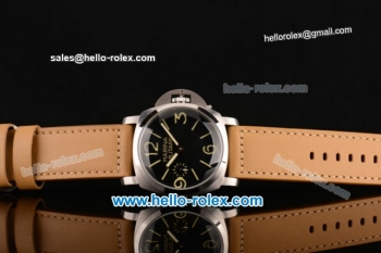 Panerai Luminor Marina Asia 6497 Manual Winding Steel Case with Brown Leather Strap Green Markers and Black Dial