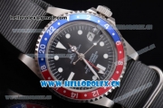 Rolex GMT-Master Asia 2813 Automatic Steel Case with Black Dial Grey Nylon Strap and Blue/Red Bezel