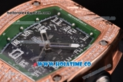 Richard Mille RM010 Miyota 9015 Automatic Rose Gold/Diamonds Case with Skeleton Dial and Green Inner Bezel