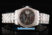 Rolex Datejust II Oyster Perpetual Automatic Movement Silver Case with Silver/Flower Dial and Diamond Bezel-SS Strap