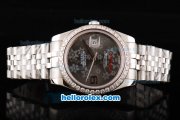 Rolex Datejust II Oyster Perpetual Automatic Movement Silver Case with Silver/Flower Dial and Diamond Bezel-SS Strap