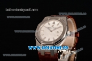 Audemars Piguet Royal Oak Lady Swiss Quartz Steel Case with Brown Leather Strap White Dial and Stick Markers