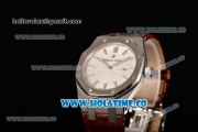 Audemars Piguet Royal Oak Lady Swiss Quartz Steel Case with Brown Leather Strap White Dial and Stick Markers