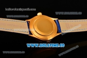 Rolex Cellini Time Asia 2813 Automatic Yellow Gold Case White Dial Blue Leather Strap and Stick/Roman Numeral Markers