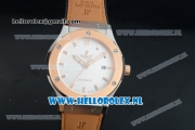 Hublot Classic Fusion Miyota 9015 Automatic Rose Gold Case with White Dial Stick Markers and Light Orange Genuine Leather Strap