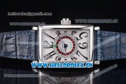 Franck Muller Long Island Las Vegas Asia 2813 Automatic Steel Case with White Dial Arabic Numeral Markers and Blue Leather Strap