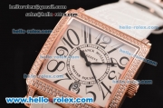 Franck Muller Master Square Swiss Quartz Rose Gold Case with Diamond bezel and White Leather Strap