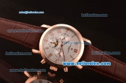 Vacheron Constantin Automatic Rose Gold Case with Silver Dial and Brown Leather Strap