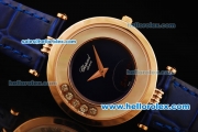 Chopard Happy Sport Swiss Quartz Movement Rose Gold Case with Blue Dial and Blue Leather Strap