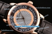 Vacheron Constantin Metiers D Art Miyota OS2035 Quartz Rose Gold Case with White Dial and Black Leather Strap