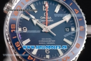 Omega Seamaster Planet Ocean 600M GMT Good Planet Clone Omega 8605 Automatic Stainless Steel Case/Bracelet with Stick Markers and Blue Dial (BP)