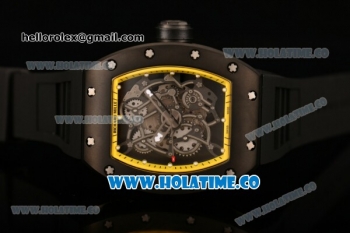 Richard Mille RM 055 Bubba Watson Tourbillon Manual Winding PVD Case with Skeleton Dial Black Rubber Strap and Yellow Inner Bezel