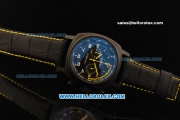 Ferrari Chronograph Miyota Quartz Movement PVD Case with White/Yellow Arabic Numerals - Black Leather Strap