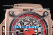 Hublot Masterpiece MP 08 Antikythera Sunmoon Asia 2813 Automatic Rose Gold Case Skeleton Dial Red Inner Bezel and Red Leather Strap