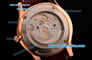 Jaeger LeCoultre Master Swiss ETA 2836 Automatic Rose Gold Case Brown Leather Strap White Dial with Stick Markers