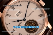 Glashutte Senator Meissen Tourbillon Swiss Tourbillon Automatic Rose Gold Case with White Dial and Brown Leather Strap