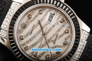 Rolex Datejust Automatic Movement Steel Case with White Diamond Dial/Hour Marker and Black Diamond Bezel-Black Rubber Strap