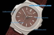 Patek Philippe Nautilus Swiss ETA 2892 Automatic Movement Steel Case with Brown Dial and Brown Leather Strap