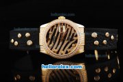 Rolex Datejust Automatic Movement Rose Gold ETA Case with Black&Diamond Dial Diamond Marker and Diamond Bezel-Black Rubber Strap