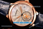 Cartier Rotonde De Swiss Quartz Rose Gold Case with Blue Leather Strap with White Guilloche Dial