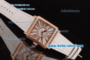 Franck Muller Master Square Swiss Quartz Rose Gold Case Diamond Bezel with White Leather Strap and White Dial