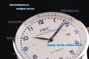 IWC Portuguese 2813 Automatic Steel Case with Blue Numeral Markers White Dial and Black Leather Strap