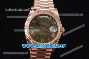 Rolex Day Date II Swiss ETA 2836 Automatic Rose Gold Case/Bracelet with Green Dial and Roman Numeral Markers (BP)