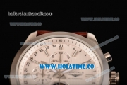 Longines Master Moonphase Chrono Miyota OS10 Quartz with Date Steel Case with White Dial Stick Markers and Brown Leather Strap