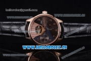 IWC Portuguese Tourbillon Asia ST25 Automatic Rose Gold Case with Black Dial Arabic Numeral Markers and Black Leather Strap